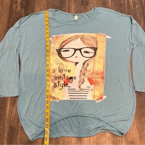 Tui Bian Blue Long Sleeves Round Neck Printed Logo Tee Shirt Top Cotton Size M - Picture 5 of 6